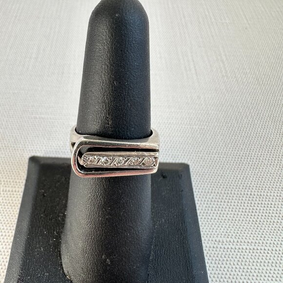 Modernist Sterling Silver Diamond Ring Size 6.5, 925 Israel Brutalist Sculptural - Picture 5 of 11